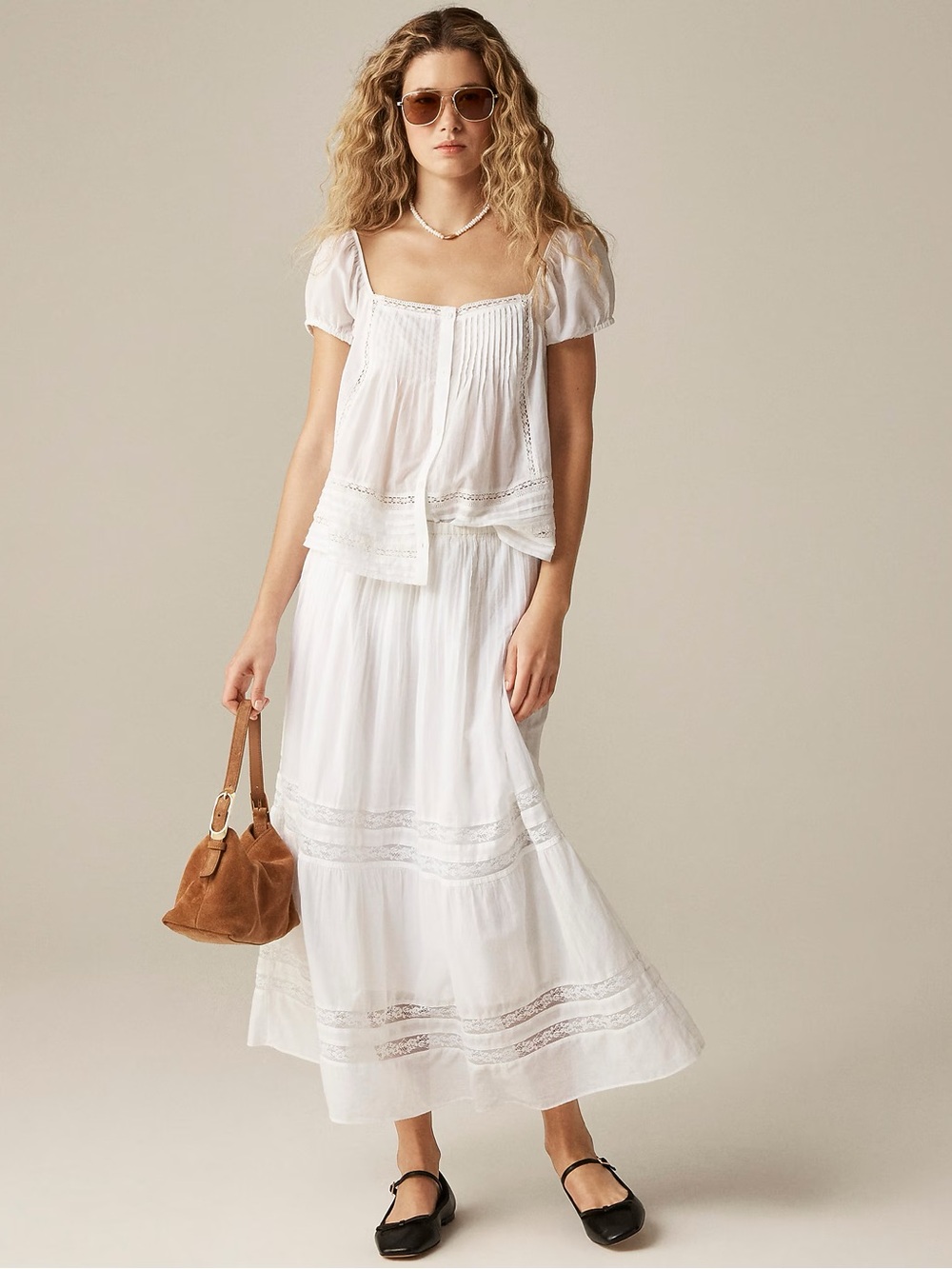 J. Crew Lace-trim pintuck Skirt